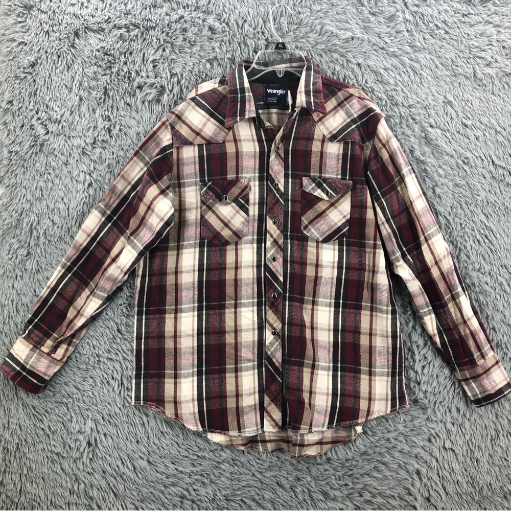 Wrangler Shacket Pearl Snap Mens Xl Plaid Checkered Shirt Jacket